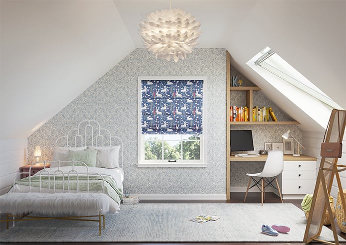 Bunny Meadows, Periwinkle - Motorised Roman Blind - Image 8